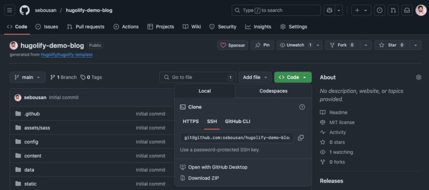 screenshot of Github