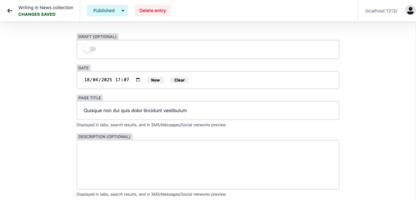 screenshot of Hugolify admin