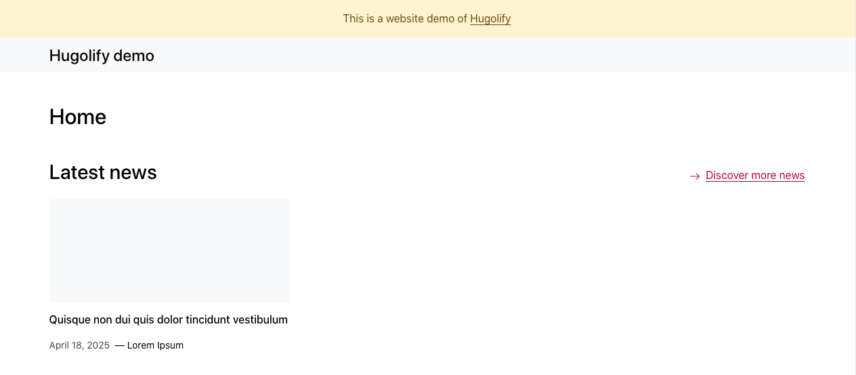 screenshot of Hugolify website