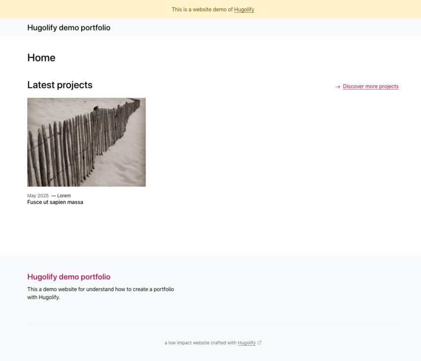 screenshot of Hugolify website