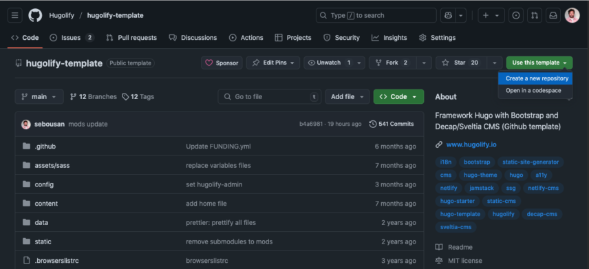 screenshot of hugolify-template repository